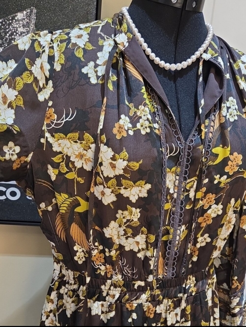 Medium Ryegrass Brown  Floral Maxi Dress with Yellow and Cream Blossoms